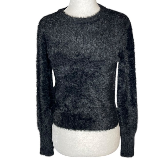 Zara Sweaters - Zara Knit Fuzzy Black Long Sleeve Crew Neck Sweater Size Medium